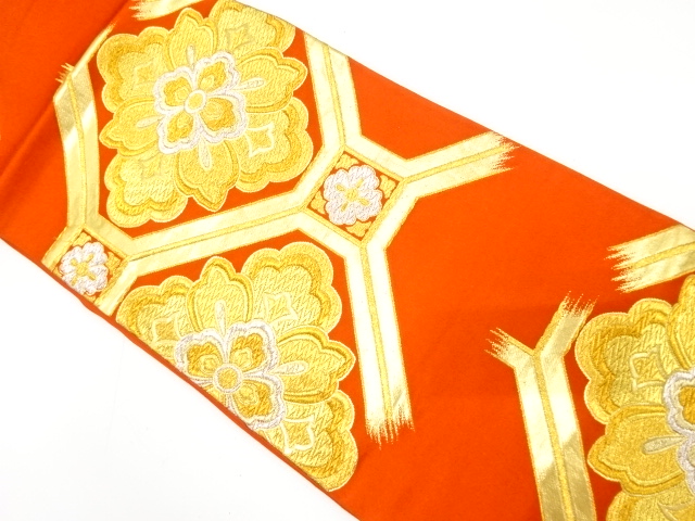 JAPANESE KIMONO / ANTIQUE FUKURO OBI / SILK / WOVEN FLORAL SHOKKOMON